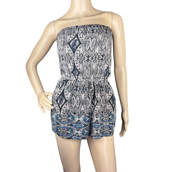 Forever 21 Women Tan Black Strapless Elastic Waist Romper Size S - Picture 1 of 9